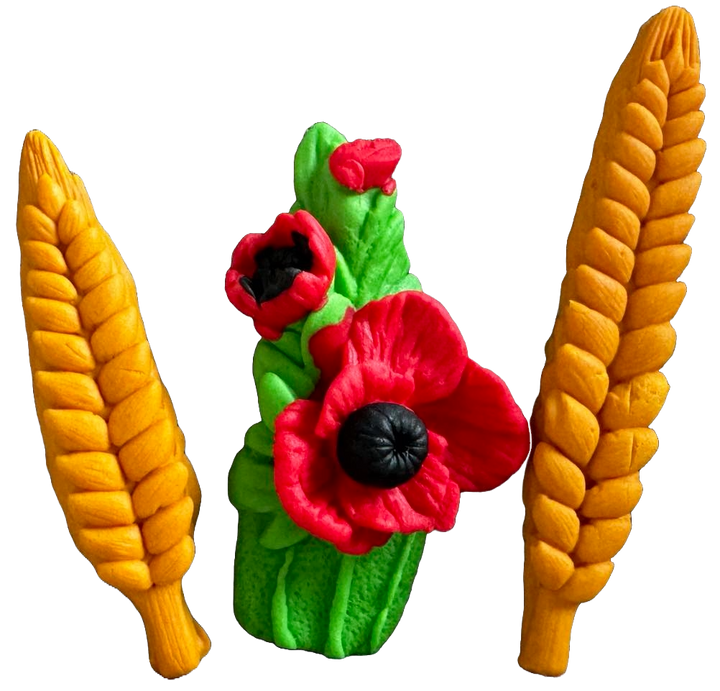 Set 3 decoratiuni comestibile din pasta de zahar, Vara, grâu si maci Decoratiuni din Pasta de Zahar Naty Shop