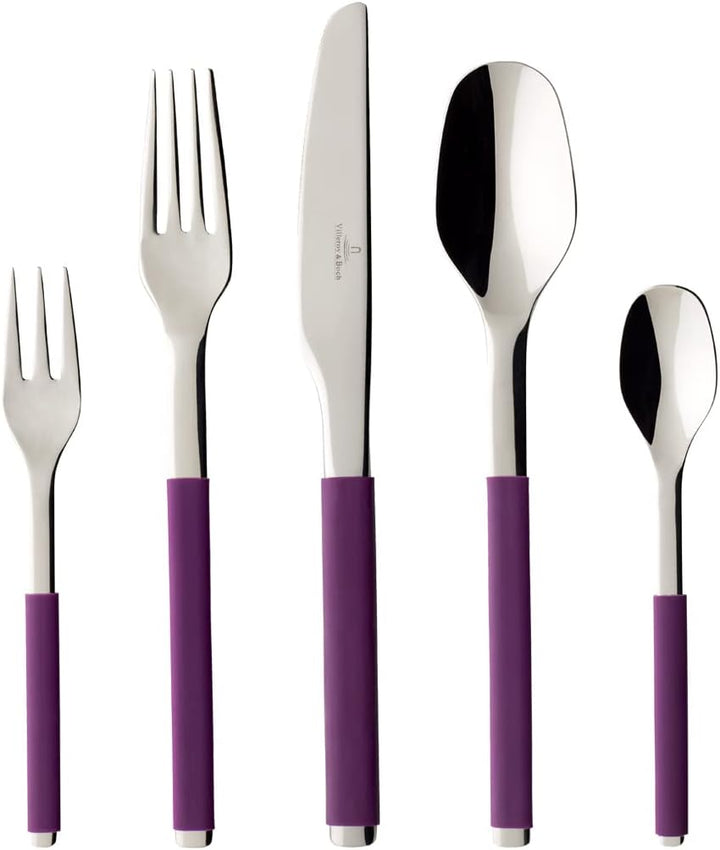 Villeroy And Boch - S+ Taupe, set de tacâmuri din oțel inoxidabil de înaltă calitate cu mâner din silicon Naty Shop Lila 30 tacamuri