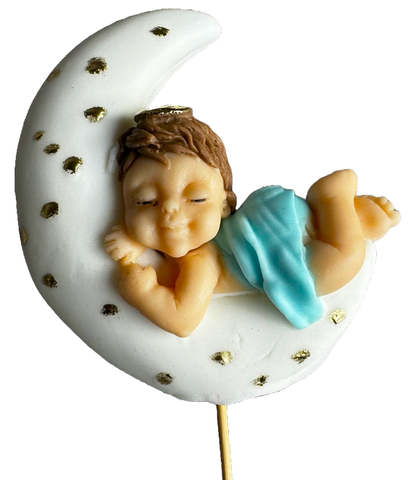 Decoratiune comestibila din pasta de zahar, Botez, baietel dormind pe Luna Decoratiuni din Pasta de Zahar Naty Shop