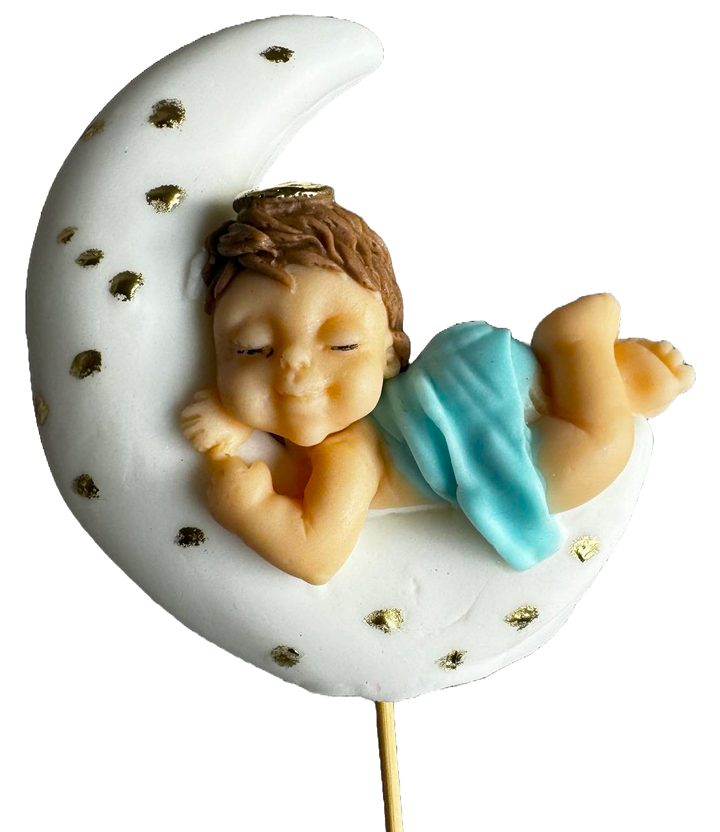 Decoratiune comestibila din pasta de zahar, Botez, baietel dormind pe Luna Decoratiuni din Pasta de Zahar Naty Shop