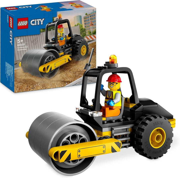 LEGO City Road Roller, vehicul de șantier pentru copii de la 5 ani, jucărie cu role cu aburi cu minifigurină de muncitor în construcții, experiență de joacă imaginativă pentru băieți și fete, mic, cadou distractiv 60401 Seturi de constructie Besuche den LEGO-Store Singur