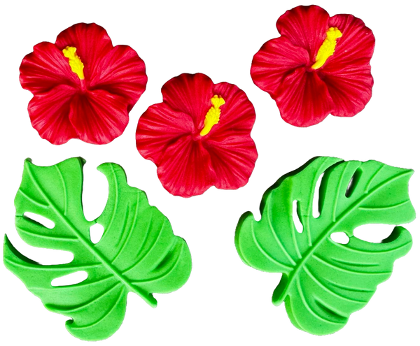 Set 5 decoratiuni comestibile din zahar, Hibiscus Decoratiuni din Pasta de Zahar Naty Shop