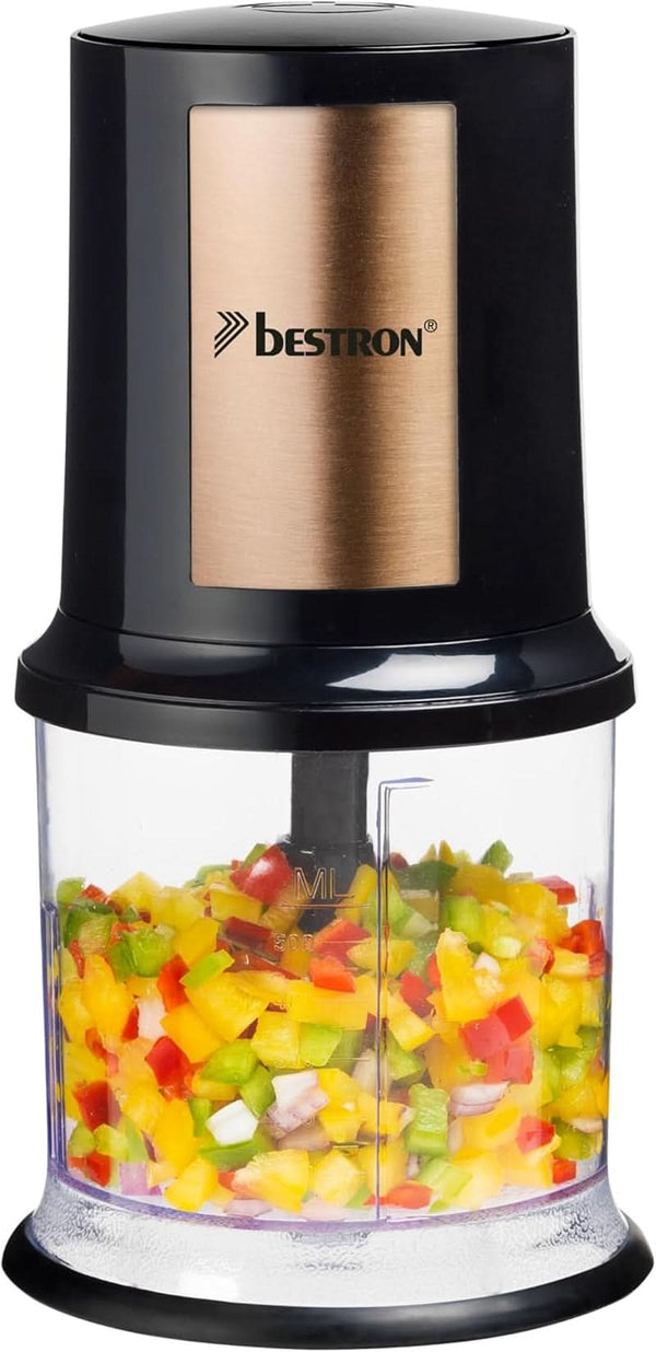 Bestron Elektrischer Multi-Zerkleinerer, Universalzerkleinerer Mit Zwei Schneidemessern & 500Ml Kapazität, Große Pulstaste, 400 Watt, Farbe: Kupfer Bucatarie Naty Shop Kupfer