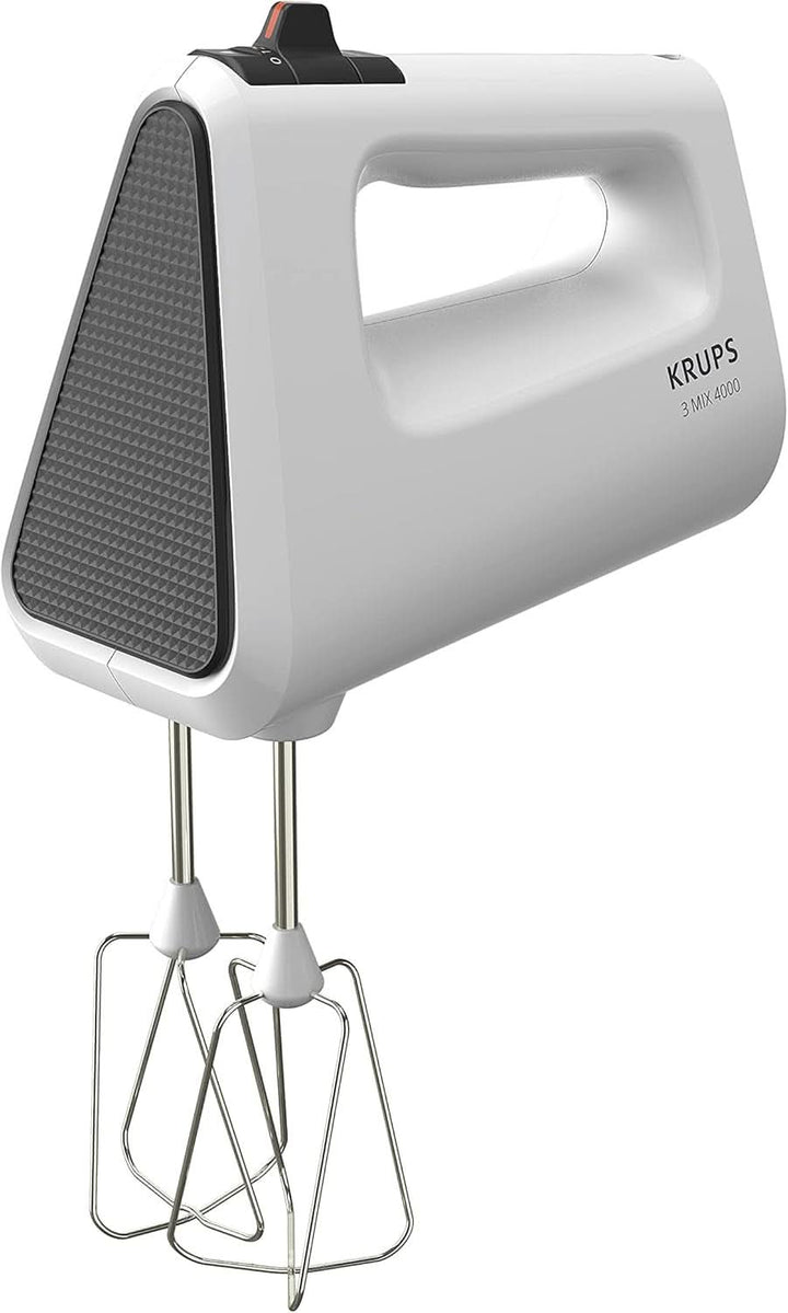 Krups GN4001 3 Mix 4000 Handmixer | 450 Watt | Robustes Design | Variabler Geschwindigkeitsregler | Turbo- Und Auswurf-Funktion | Inkl. 2 Rührbesen Und 2 Knethaken | Weiß/Grau Bucatarie Naty Shop