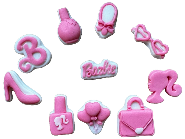 Set 10 decoratiuni comestibile din pasta de zahar, Barbie Decoratiuni din Pasta de Zahar Naty Shop
