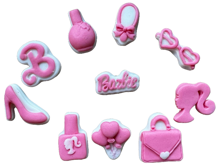 Set 10 decoratiuni comestibile din pasta de zahar, Barbie Decoratiuni din Pasta de Zahar Naty Shop