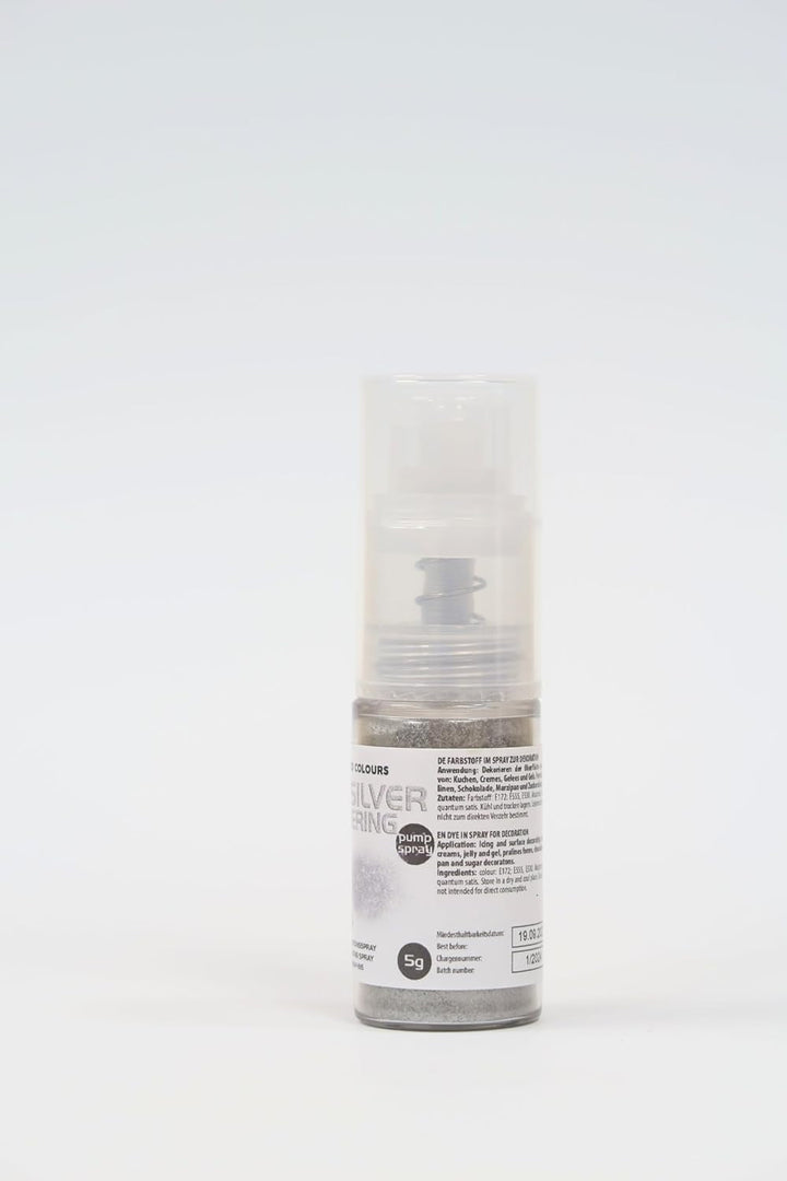 Essbares Glitzer Spray NEW SILVER 5G Lebensmittelfarbe in Einer Pumpe Lebensmittelfarbpulver Mit Metalleffekt Glitter-Farbstoff Dekoration Für Kuchen Cremes Zuckermassen Torten Getränke Coloranti Alimentari Naty Shop