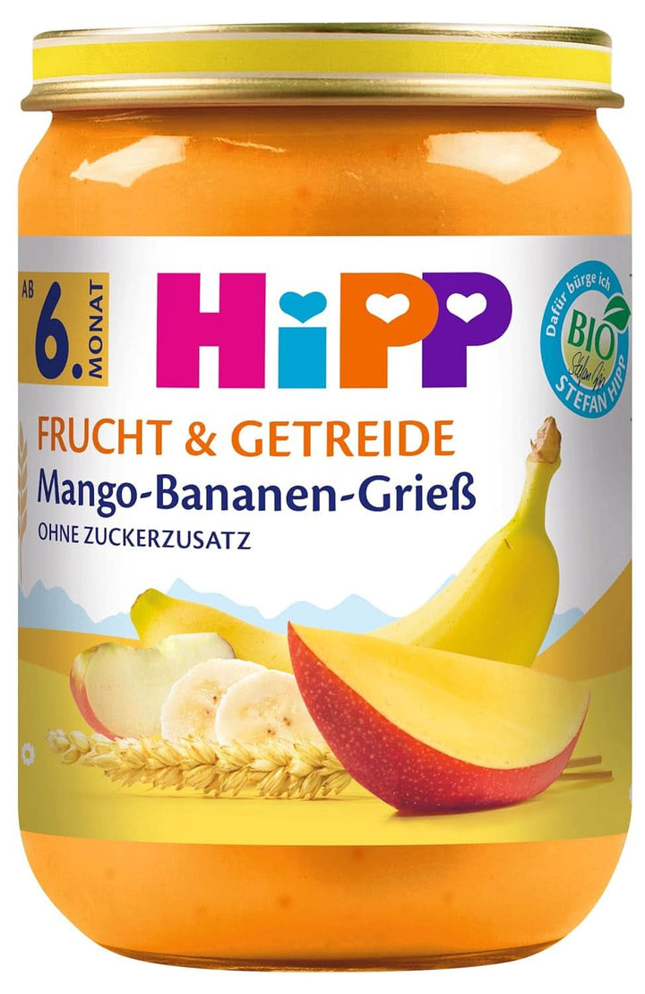 Hipp Pere-Banane cu biscuiți, pachet de 6 (6 X 190 grame) Mama si Copilul Naty Shop 6 x 190 grame Griș mango-banană