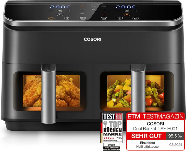 COSORI Hot Air Fryer 2 camere Airfryer, 8-In-1 Dual Blaze Twinfry XXL, 10litri Electrocasnice Naty Shop Argintiu deschis 8.5 L