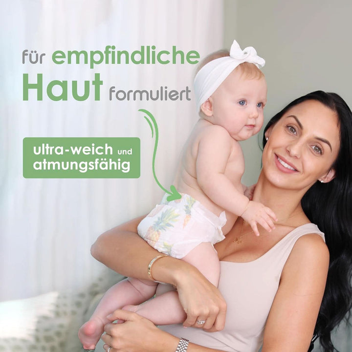 Scutece din bambus organic Pureborn Eco, marimea 2 (3-6 kg), 64 bucati, ecologice, hipoalergenice, ultra-moale, cu indicator de umiditate, diverse imprimeuri Mama si Copilul Naty Shop