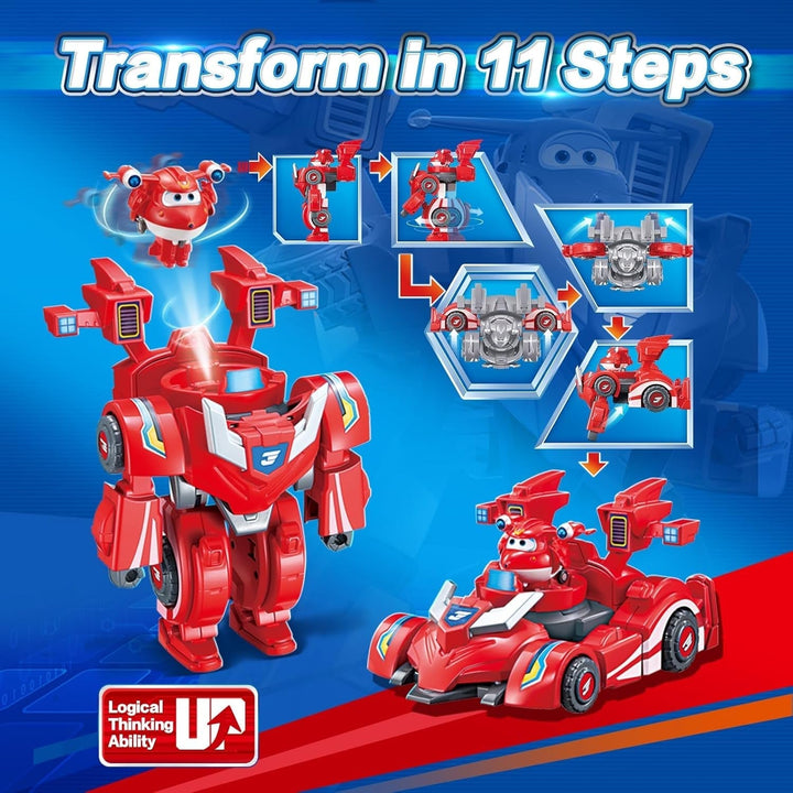 Super Wings EU770351 - Super Robot Suit Jett, aprox. 18 cm înălțime figurină de joacă transformabilă, costum de robot 2 în 1 și super mașină, pentru copii de la 3 ani în sus, Roșu Action figures Naty Shop