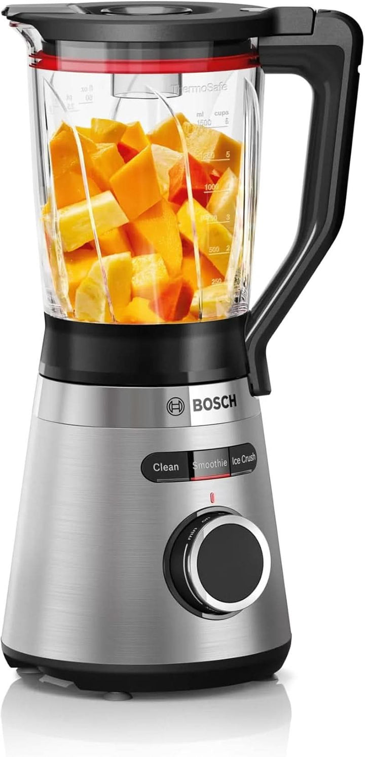 Bosch Standmixer Vitapower Serie 4 MMB6382M, Edelstahl-Klingen Made in Germany, 1,5L Thermosafe Glasbehälter, Stopfer, Sicherheitsdeckel, Spülmaschinengeeignete Teile, 30,000 U/Min, 1200 W, Edelstahl Bucatarie Naty Shop