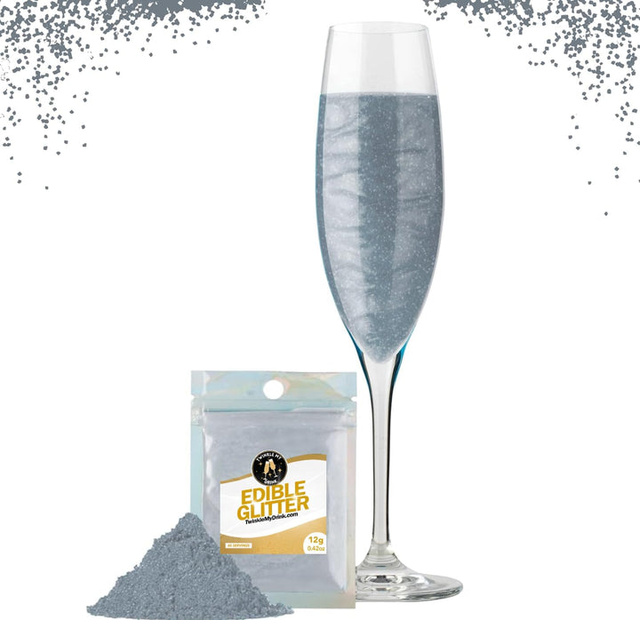 Twinkle My Drink® Glitter comestibil pentru băuturi, diverse culori, 12 grame Naty Shop Argintiu