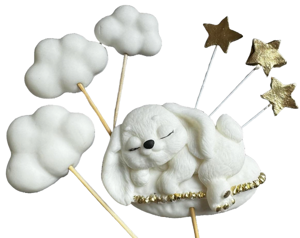 Set 7 decoratiuni comestibile din zahar, Iepuras Decoratiuni din Pasta de Zahar Naty Shop