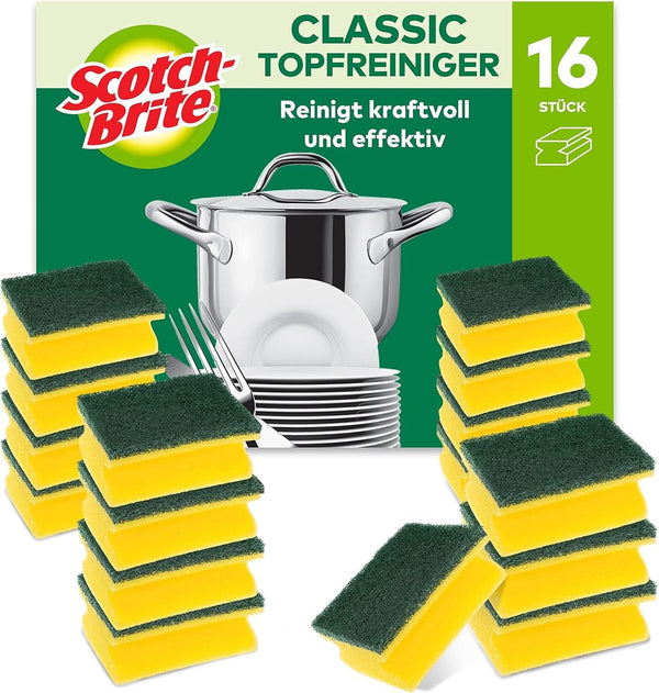 Scotch-Brite Classic Pot Cleaner, 16 bureți per pachet, burete pentru bucătărie - curăță puternic și eficient Detergenti Bucatarie Naty Shop Verde - Clasic Protejeaza unghiile