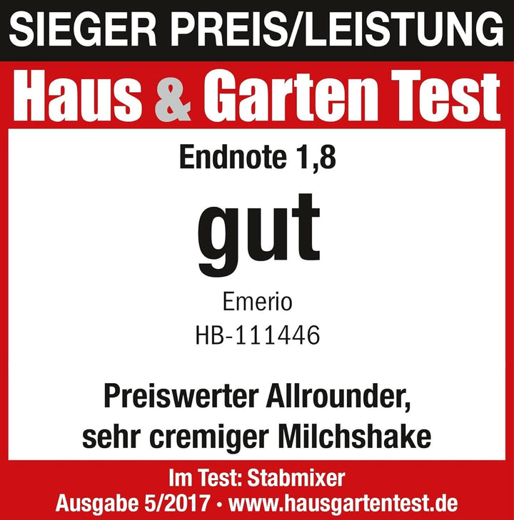 Emerio HB-111446 Stabmixer, TESTSIEGER Preis/Leistung, Gummierter Rutschfester Griff, Edelstahl, Bpa-Frei, Schwarz, 250W Bucatarie Naty Shop
