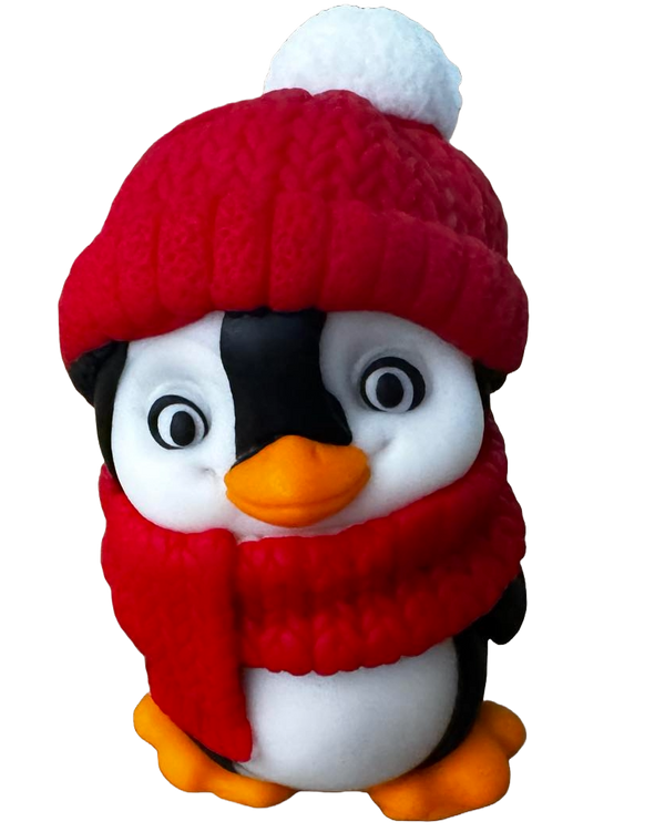 Decoratiune comestibila din pasta de zahar, Pinguin cu fular si caciula rosie Decoratiuni din Pasta de Zahar Naty Shop