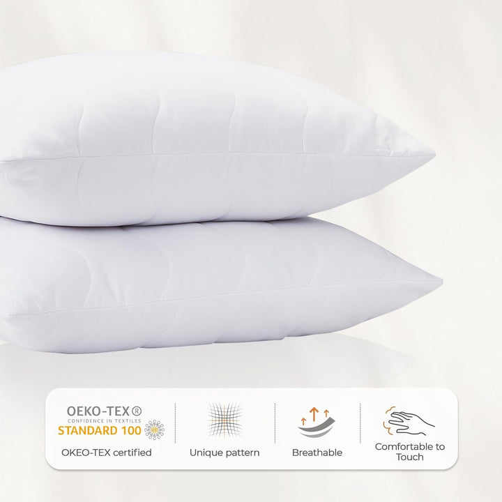 Pernă Sweetnight 40X40 Set de 2, umplutură de pernă din fibre de lemn din poliester, pernă moale și de susținere pentru toate pozițiile de dormit, pernă de dormit respirabilă, lavabilă cu fermoar Perne standard Naty Shop
