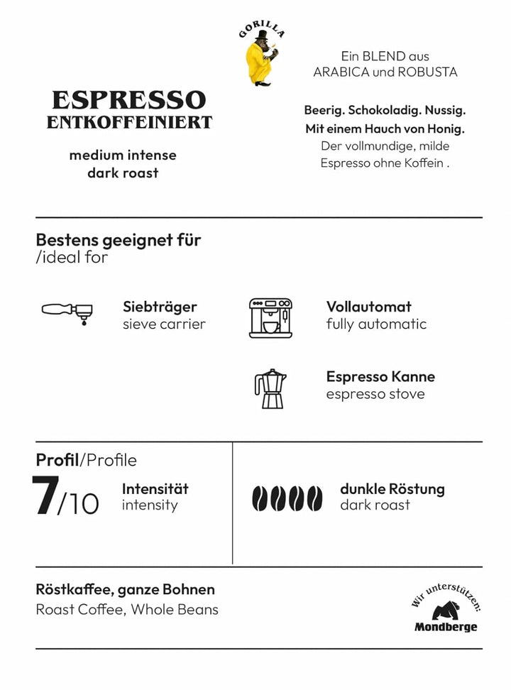 GORILLA Espresso 1 Kg, Decaffeinizată, boabe întregi Cafea Naty Shop