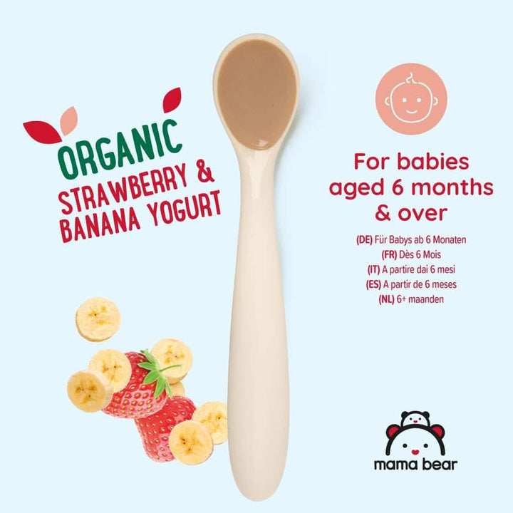 Mama Bear Preparat organic din iaurt, căpșuni, banane și iaurt, vegetarian, 90 grame (pachet de 6) Mama si Copilul Naty Shop