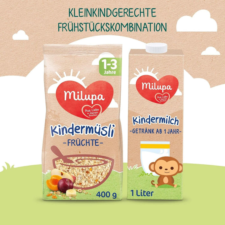 Milupa copii muesli fructe fine - cereale mic dejun muesli de la 1 la 3 ani, fara adaos de zahar, 4 x 400g Mama si Copilul Naty Shop