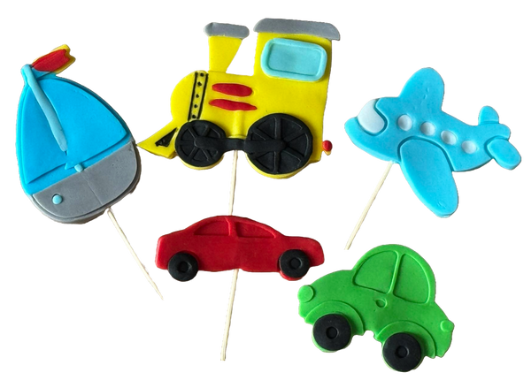 Set 5 decoratiuni comestibile din zahar, Autovehicule Decoratiuni din Pasta de Zahar Nati Shop