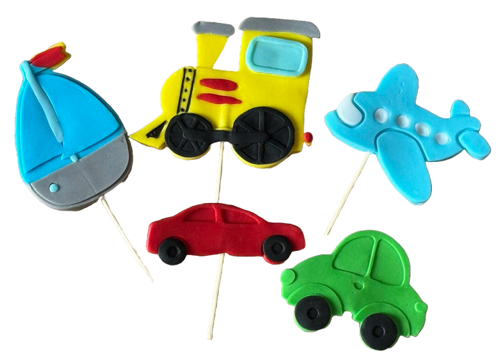 Set 5 decoratiuni comestibile din zahar, Autovehicule Decoratiuni din Pasta de Zahar Nati Shop