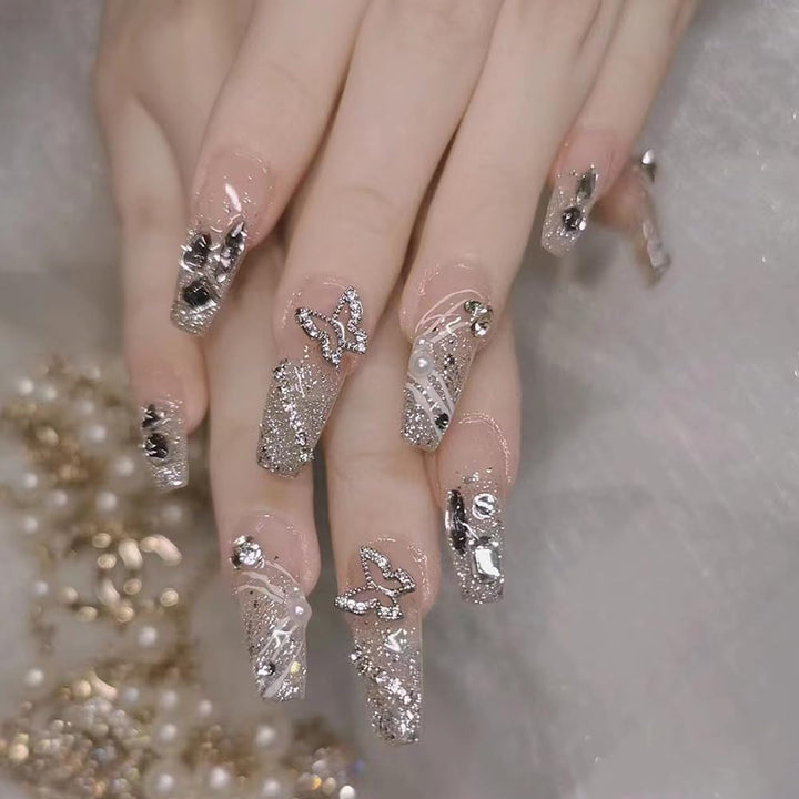 Set unghii false cu adeziv - Unghii false franțuzești - 24 bucăți, design pătrat scurt, gradient alb roz, unghii artificiale, manichiură balerină (gradient roz scurt)
