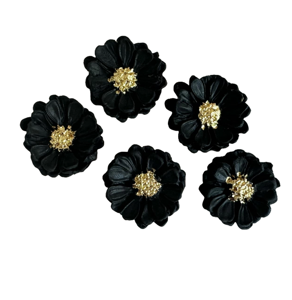 Set 5 decoratiuni comestibile din pasta de zahar, Flori negre-aurii Decoratiuni din Pasta de Zahar Naty Shop