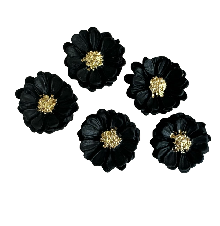 Set 5 decoratiuni comestibile din pasta de zahar, Flori negre-aurii Decoratiuni din Pasta de Zahar Naty Shop