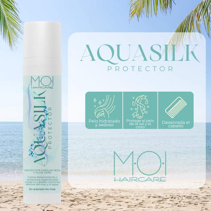 Cremă de păr AQUA SILK pentru vară, protejează părul de mare și clor, mătase și aloe vera, M-O-I Haircare | 100 ml Masca de par Naty Shop