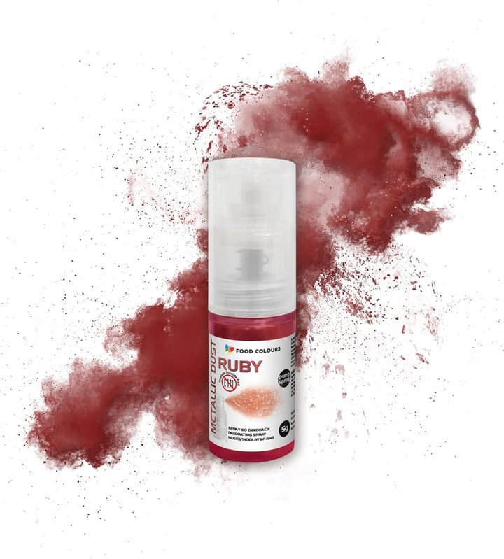 Essbares Glitzer Spray NEW SILVER 5G Lebensmittelfarbe in Einer Pumpe Lebensmittelfarbpulver Mit Metalleffekt Glitter-Farbstoff Dekoration Für Kuchen Cremes Zuckermassen Torten Getränke Coloranti Alimentari Naty Shop Metallic Ruby