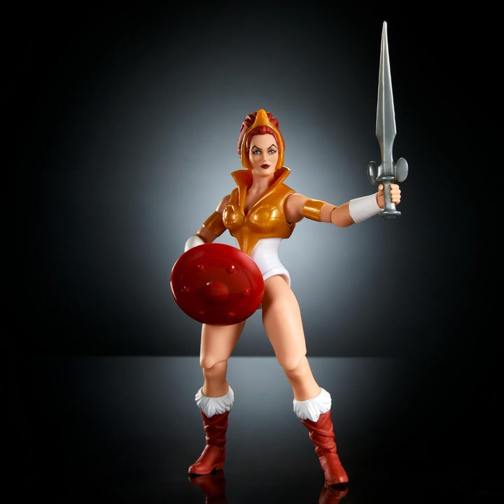 Jucărie Masters of the Universe Origins, figurină Teela din colecția de desene animate, aproximativ 14 cm înălțime Eroina Motu, accesoriu și mini benzi desenate, HYD27 Action figures Naty Shop
