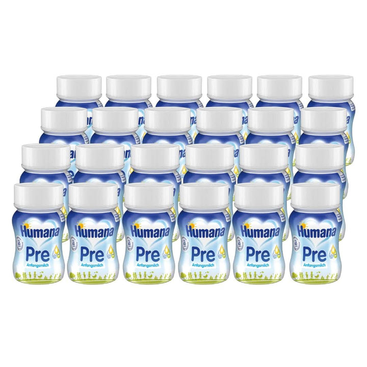 Humana Initial Milk Pregatit de băut, de la naștere, Lapte gata de băut pentru sugari, Pe lângă laptele matern sau ca unică pre-aliment, Hrană pentru copii cu DHA și numai lactoză, 24 x 90 ml Naty Shop