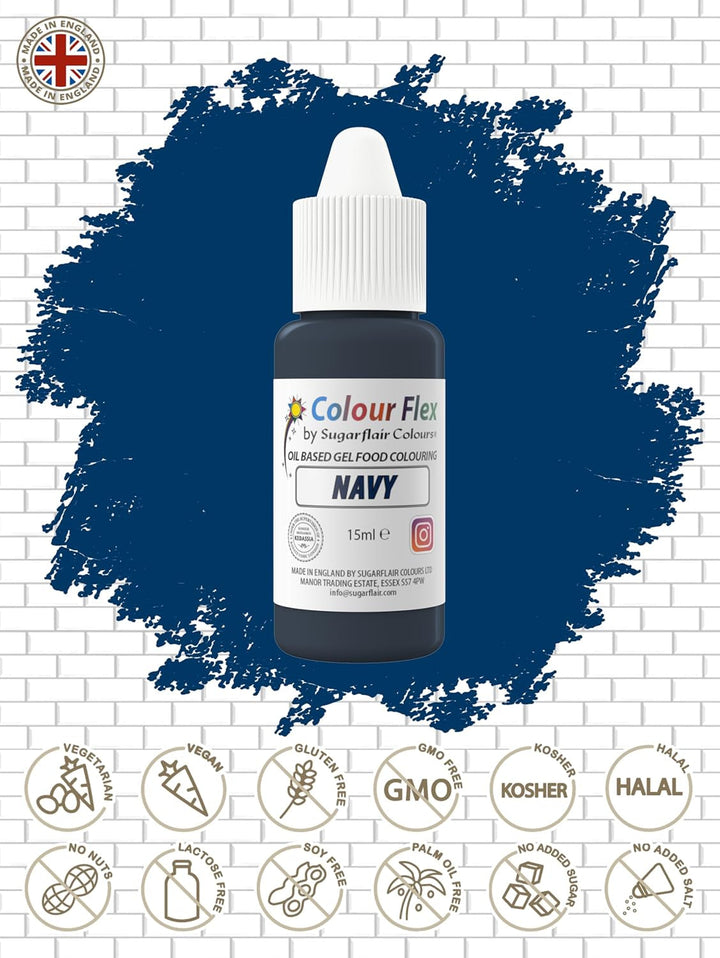 Sugarflair Colourflex Lebensmittelfarbe Auf Ölbasis Navy Blue, Flüssige Lebensmittel Farbe Hochkonzentriert, Food Coloring Für Buttercreme, Schokolade, Teige, Fondant, Zuckerguss Und Mehr - 15 Ml Coloranti Alimentari Naty Shop