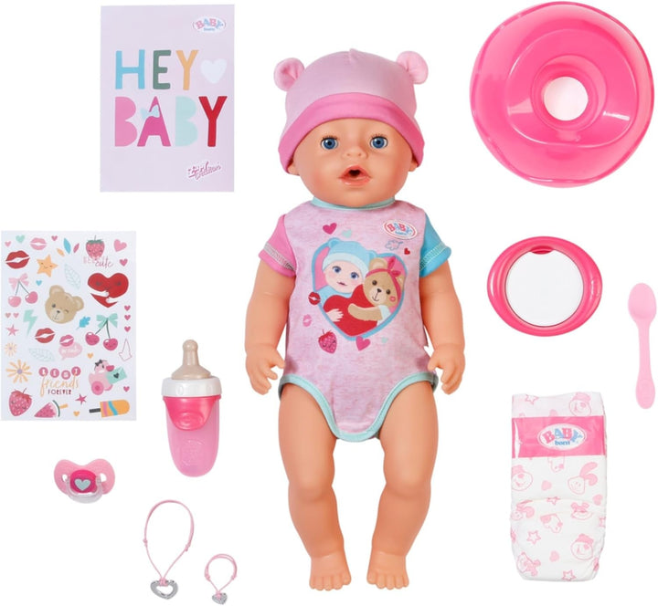 BABY Born Emma - Păpușă de 43 cm înălțime - 10 funcții Inclusiv accesorii și rochiță - Funcționează complet fără baterii - Potrivit pentru copii cu vârsta de 3 ani și peste Papusi Naty Shop