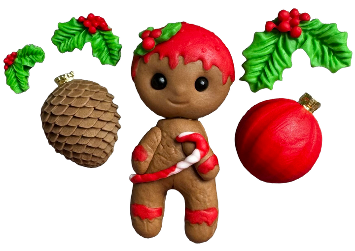 Set 6 decoratiuni comestibile din pasta de zahar, Craciun, om de turta dulce si decoratiuni Decoratiuni din Pasta de Zahar Naty Shop