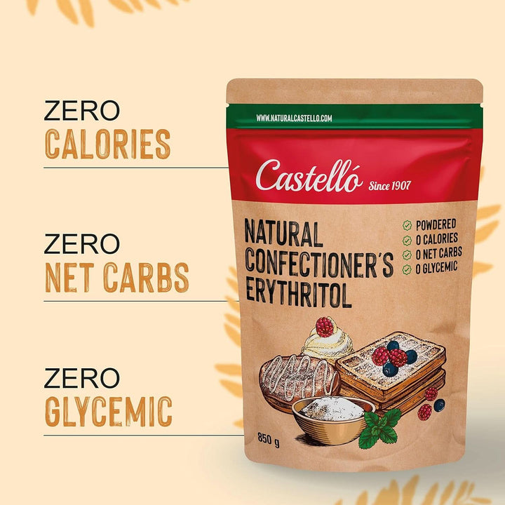 Eritritol natural - Zahăr de glazură | 10G = 7G zahăr, 850 grame Indulcitori Naty Shop