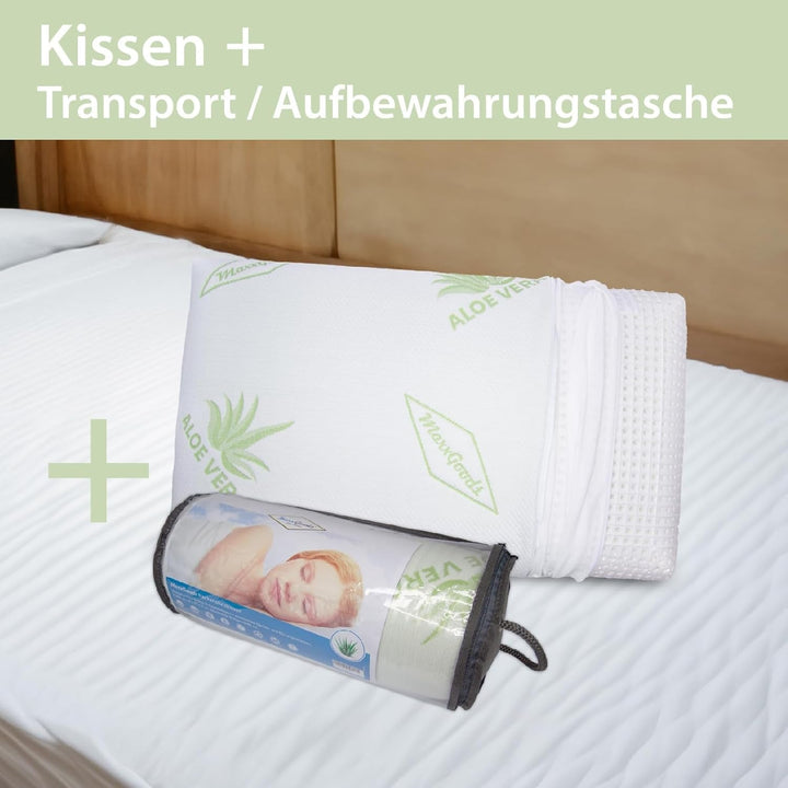 Maxxgoods pernă ortopedică, pernă de susținere a gâtului din spumă visco gel cu capac de protecție aloe vera și capac interior 100% bumbac - pernă pentru dormit pe stomac, spate și lateral (42Cm X 70Cm X 12Cm) Perne ortopedice cervicale Naty Shop