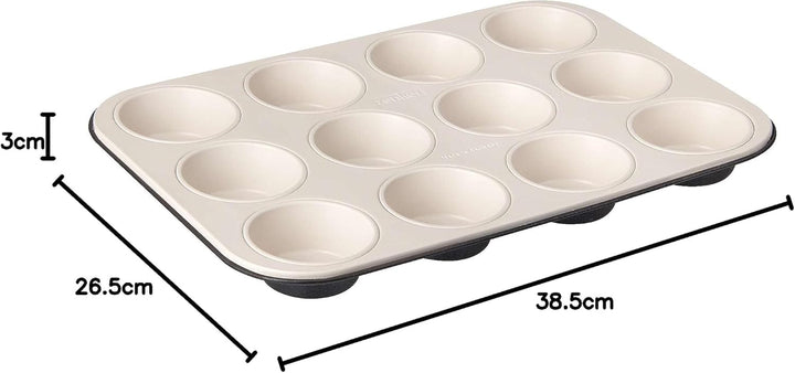 Zenker 12 briose, diametru Ø 7 cm CREME NOIR, Tava de copt pentru briose cu invelis antiadeziv armat cu ceramica Matrite si tavi pentru copt Naty Shop