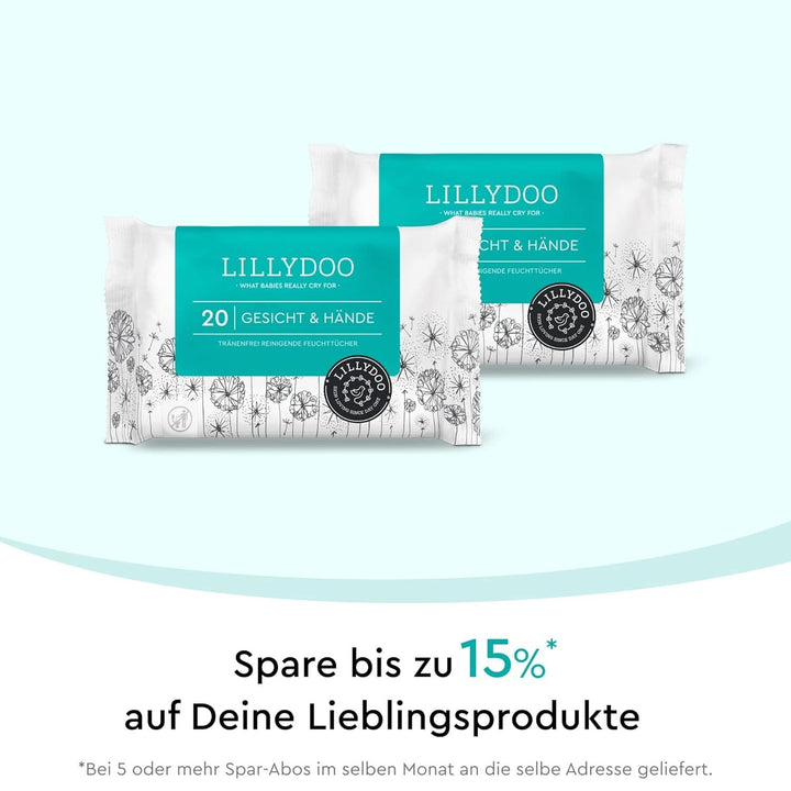 LILLYDOO Feuchttücher Gesicht & Hände 160 Stück (8 X 20), 100% Plastikfrei Naty Shop