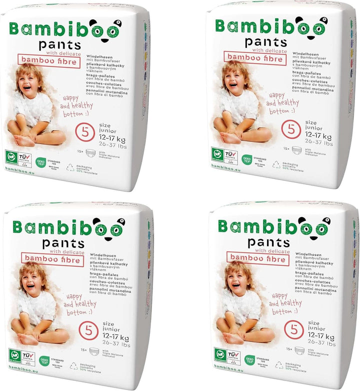 Bambiboo Scutece de unică folosință, prietenoase cu pielea, cu fibre fine de bambus - pantaloni scutece de unică folosință Mama si Copilul Naty Shop Pantaloni scutec, marimea 5, 60 bucati