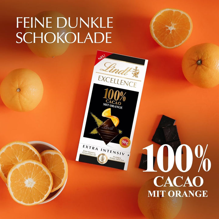 Lindt EXCELLENCE 100 % cacao și portocale, baton de 50 grame Naty Shop