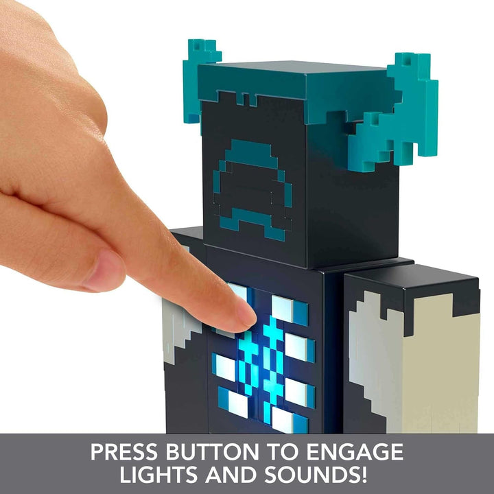 MINECRAFT Warden Figure - figurină de acțiune cu lumini, zgomote și mod de atac, pentru jucătorii și fanii jocurilor video aventuroși de la 6 ani, HHK89, negru - Guardiano Action figures Naty Shop