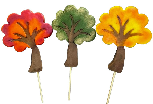 Set 3 decoratiuni comestibile din zahar, Copaci de toamna Decoratiuni din Pasta de Zahar Naty Shop