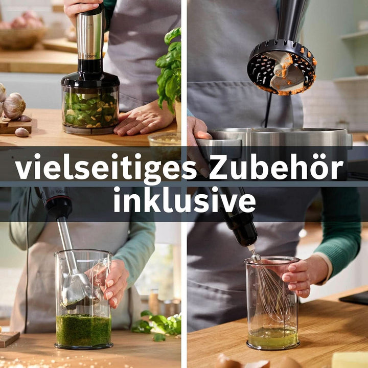 Bosch Stabmixer Ergomaster Serie 6 MSM6M623, 10 Jahre Motorgarantie, Edelstahl-Klingen, Verschleiãÿfreie Keramik-Kupplung, Luftkühlung, Zerkleinerer, Kartoffelstampfer, Schneebesen, 1000 W, Edelstahl Bucatarie Naty Shop