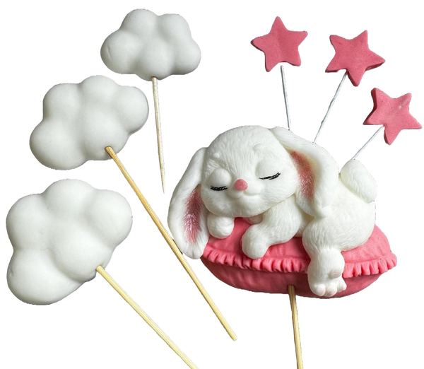 Set 7 decoratiuni comestibile din zahar, Iepuras Decoratiuni din Pasta de Zahar Naty Shop