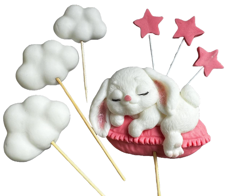 Set 7 decoratiuni comestibile din zahar, Iepuras Decoratiuni din Pasta de Zahar Naty Shop