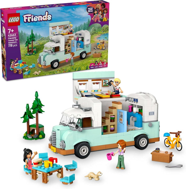 LEGO Friends Caravan, Set de construcție pentru jocuri de rol cu o rulotă de jucărie, Cadou pentru fete cu vârsta de peste 7 ani, Set de joacă creativ cu 3 minifigurine și figurină de animal dihor 42663 Seturi de constructie Besuche den LEGO-Store Titlu implicit