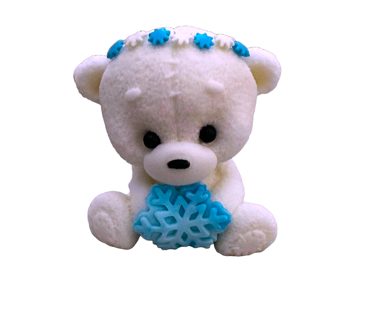 Decoratiune comestibila din pasta de zahar, Ursulet cu fulg albastru Decoratiuni din Pasta de Zahar Naty Shop